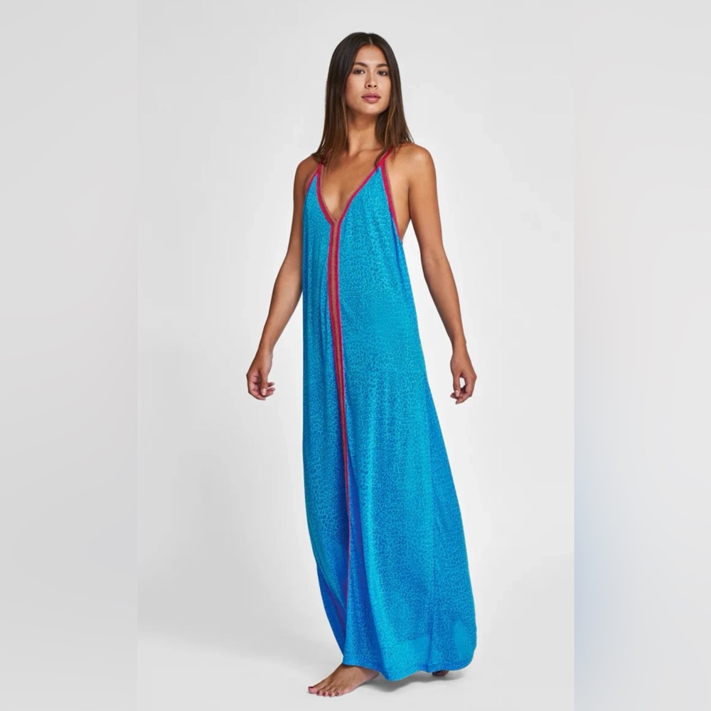 NWOT - Pitusa Vibrant Blue and Pink Cheetah Swim Cover-Up